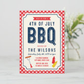 Red Gingham and Blue 4 juli BBQ Kaart (Staand voorkant)