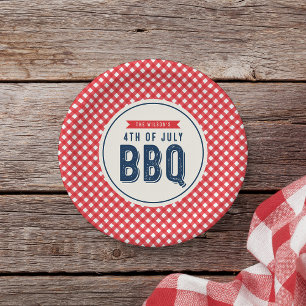Red Gingham and Blue 4 juli BBQ Papieren Bordje