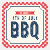 Red Gingham and Blue 4 juli BBQ Vierkante Sticker (Voorkant)