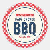Red Gingham and Blue Baby shower BBQ Ronde Sticker (Voorkant)