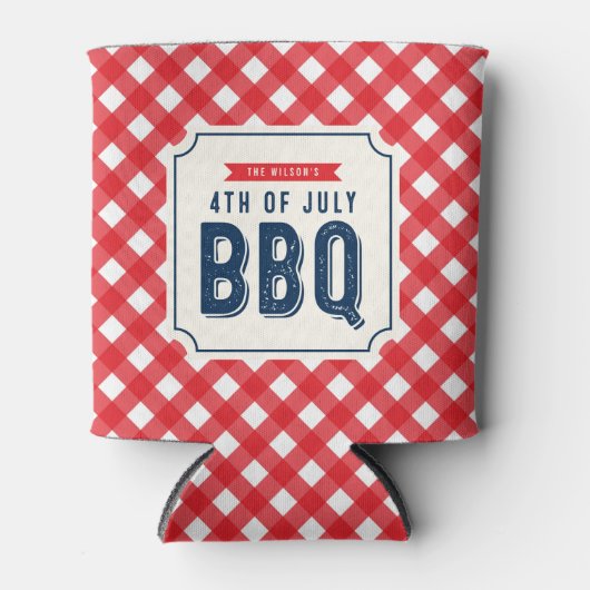 Red Gingham and Blue Fourth of Juli BBQ Blikjeskoeler (Voorkant)
