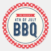 Red Gingham and Blue Fourth of Juli BBQ Ronde Sticker (Voorkant)