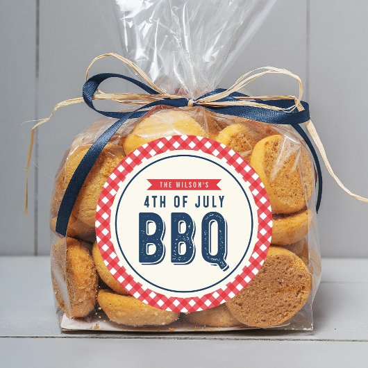 Red Gingham and Blue Fourth of Juli BBQ Ronde Sticker
