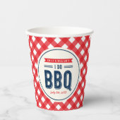 Red Gingham and Blue I Do BBQ Engagement Party Papieren Bekers (Voorkant)