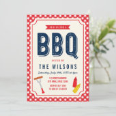 Red Gingham and Blue Summer BBQ Kaart (Staand voorkant)