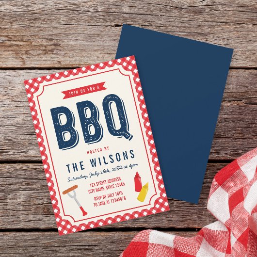 Red Gingham and Blue Summer BBQ Kaart