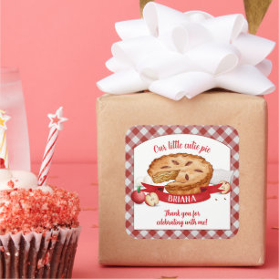 Red Gingham Apple Cutie Pie Birthday Party Vierkante Sticker