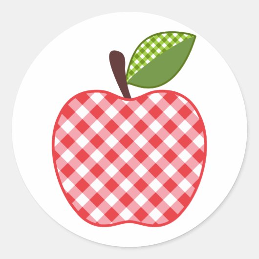 Red Gingham Apple Ronde Sticker (Voorkant)