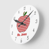 Red Gingham Apple Teacher Clock Ronde Klok (Hoek)