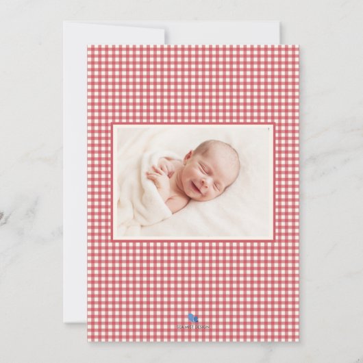 Red Gingham Baby Geboortekaart Fotokaart Aankondiging (Achterkant)