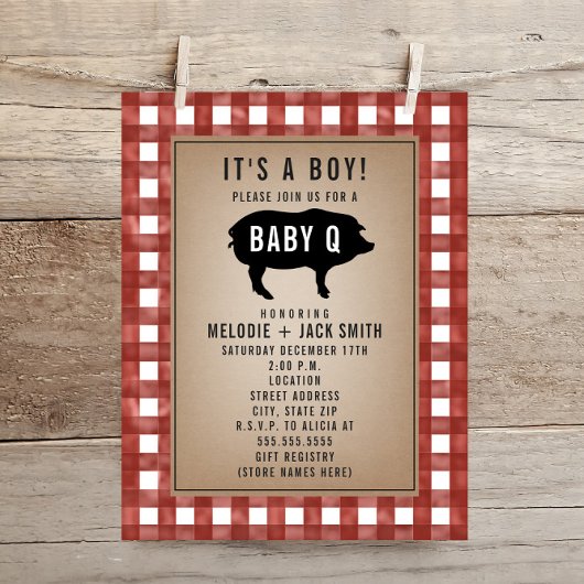 Red Gingham Baby Q-Baby shower Kaart