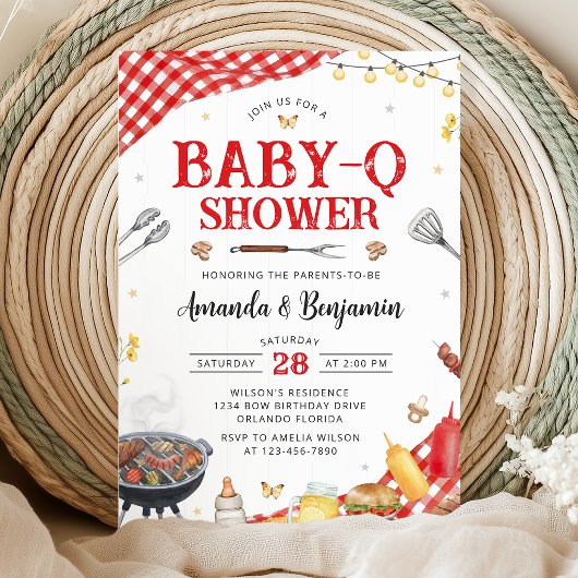 Red Gingham Baby-Q Shower Invitation
