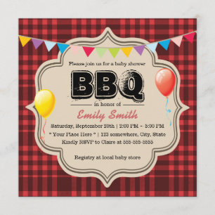 Red Gingham Baby shower BBQ Party-uitnodigingen Kaart