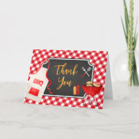 Red Gingham BBQ Baby shower Dank u kaart