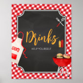 Red Gingham BBQ Baby shower Drinken Poster (Voorkant)