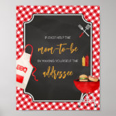 Red Gingham BBQ Baby shower Envelope Station Poster (Voorkant)