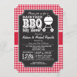Red Gingham BBQ Baby shower Invitation Kaart