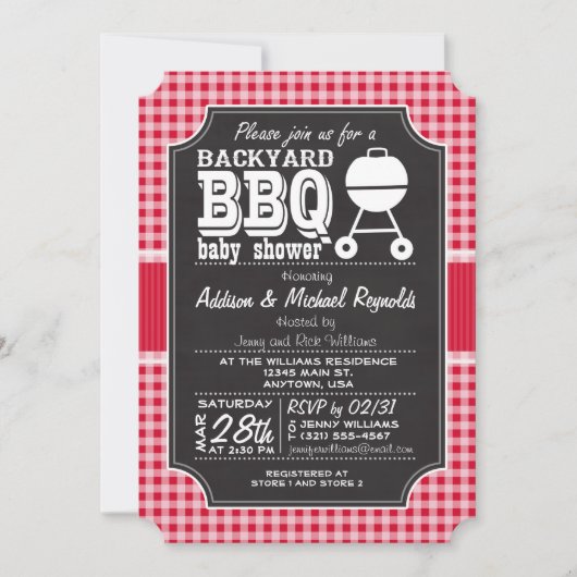 Red Gingham BBQ Baby shower uitnodiging (Voorkant)