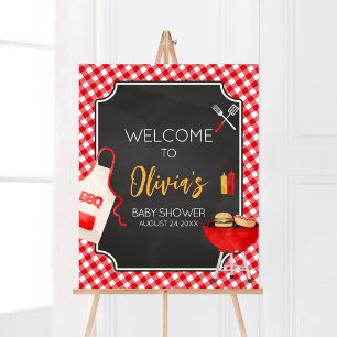 Red Gingham BBQ Baby shower Welkom Poster