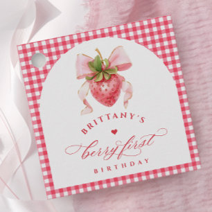 Red Gingham Berry eerste verjaardag Bedankjes Labels