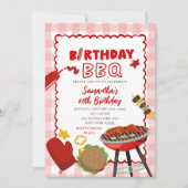 Red Gingham Birthday BBQ invitation Kaart (Voorkant)