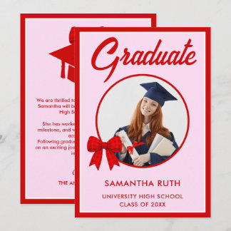 Red Gingham Bow Photo Graduation Announcement Aankondiging