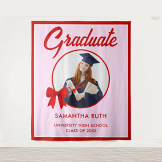Red Gingham Bow Photo Graduation Backdrop Wandkleed