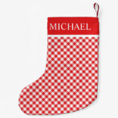 Red Gingham Buffalo Check Custom Name Monogram Kleine Kerstsok (Achterkant)