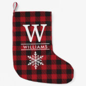 Red Gingham Buffalo Pset Custom Name Monogramed Kleine Kerstsok (Voorkant)