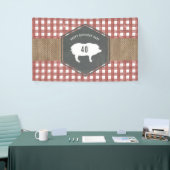 Red Gingham Burlap Pig Birthday Bbq Spandoek (Beurs)