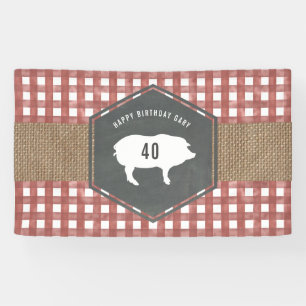 Red Gingham Burlap Pig Birthday Bbq Spandoek