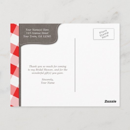 Red Gingham Canvas Dank je Briefkaarten (Achterkant)