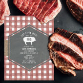 Red Gingham Chalkboard Pig Burlap Birthday Bbq Kaart