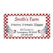 Red Gingham Check Boerderij Fresh Eggickens Label (Voorkant)