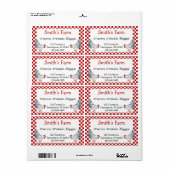 Red Gingham Check Boerderij Fresh Eggickens Label (Full Sheet)