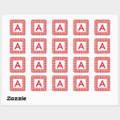 Red Gingham Check Monogram Square Stickers (Vel)
