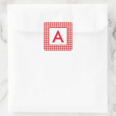 Red Gingham Check Monogram Square Stickers (Tas)