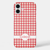 Red Gingham Check Monogramed Custom Hoesje-Mate Case-Mate iPhone Case (Achterkant)