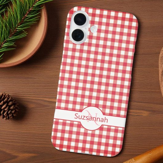 Red Gingham Check Monogramed Custom Hoesje-Mate Case-Mate iPhone Case