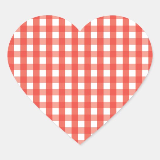 Red Gingham Check Pattern Hart Sticker (Voorkant)