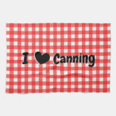 Red Gingham Check Pattern I Heart Canning Theedoek (Horizontaal)