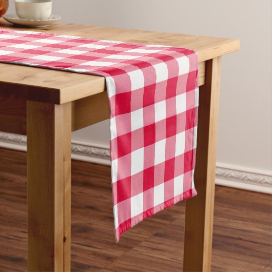 Red Gingham Check Pattern Korte Tafelloper (Voorbeeld)
