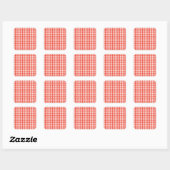 Red Gingham Check Pattern Vierkante Sticker (Vel)