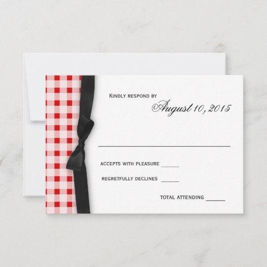 Red Gingham Check Pattern with Ribbon Response (Pa RSVP Kaartje (Voorkant)
