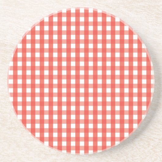 Red Gingham Check Pattern Zandsteen Onderzetter (Voorkant)