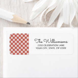 Red Gingham Check Pset Custom Return-adres Etiket