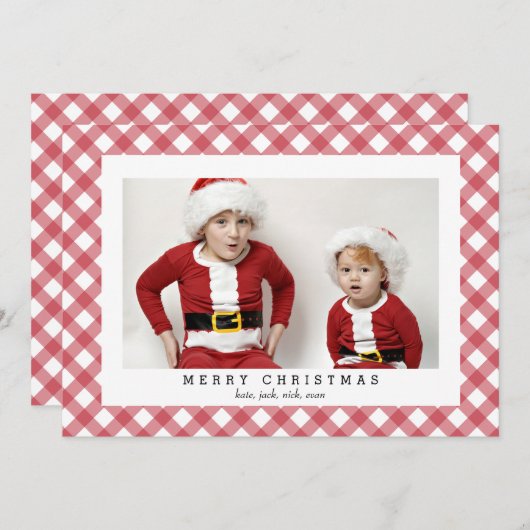 Red Gingham Check Pset-fotokaart voor Kerstmis Feestdagenkaart (Voorkant / Achterkant)