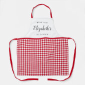 Red gingham check volwassen gepersonaliseerde koke schort (Voorkant)