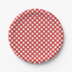Red Gingham Checkered BBQ Party Papieren Bordje