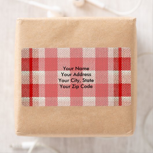 Red Gingham Checkered Pattern Burlap Kijk Etiket (Insitu)